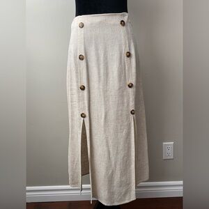 Raw linen midi skirt with slits